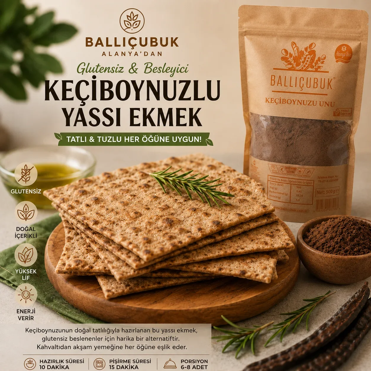 Glutensiz Keçiboynuzlu Yassı Ekmek Tarifi