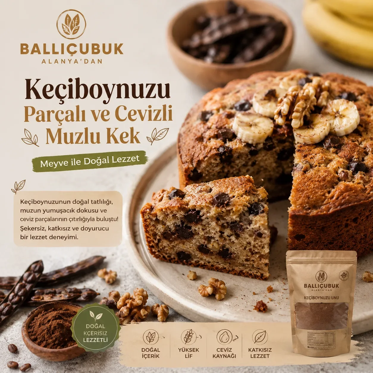 Carob Chip and Walnut Banana Cake Recipe